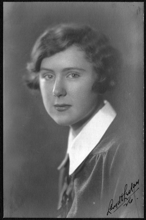 Martha Josselyn, high school graduation portrait. 
A cropped version of this portrait appeared in The Oracle year book published by the senior class of the White Plains High School, 1926, page 33, with the caption "Martha Josselyn With most resplendent hair"