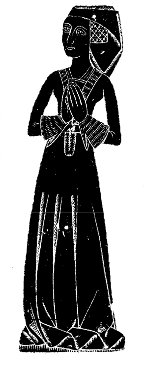 Brass rubbing of Catherine, wife of Jeffrey Jocelin. From Great St Mary's Church, Sawbridgeworth, Hertfordshire. Downloaded from www.sawbridgeworthchurch.com/joslyne.htm